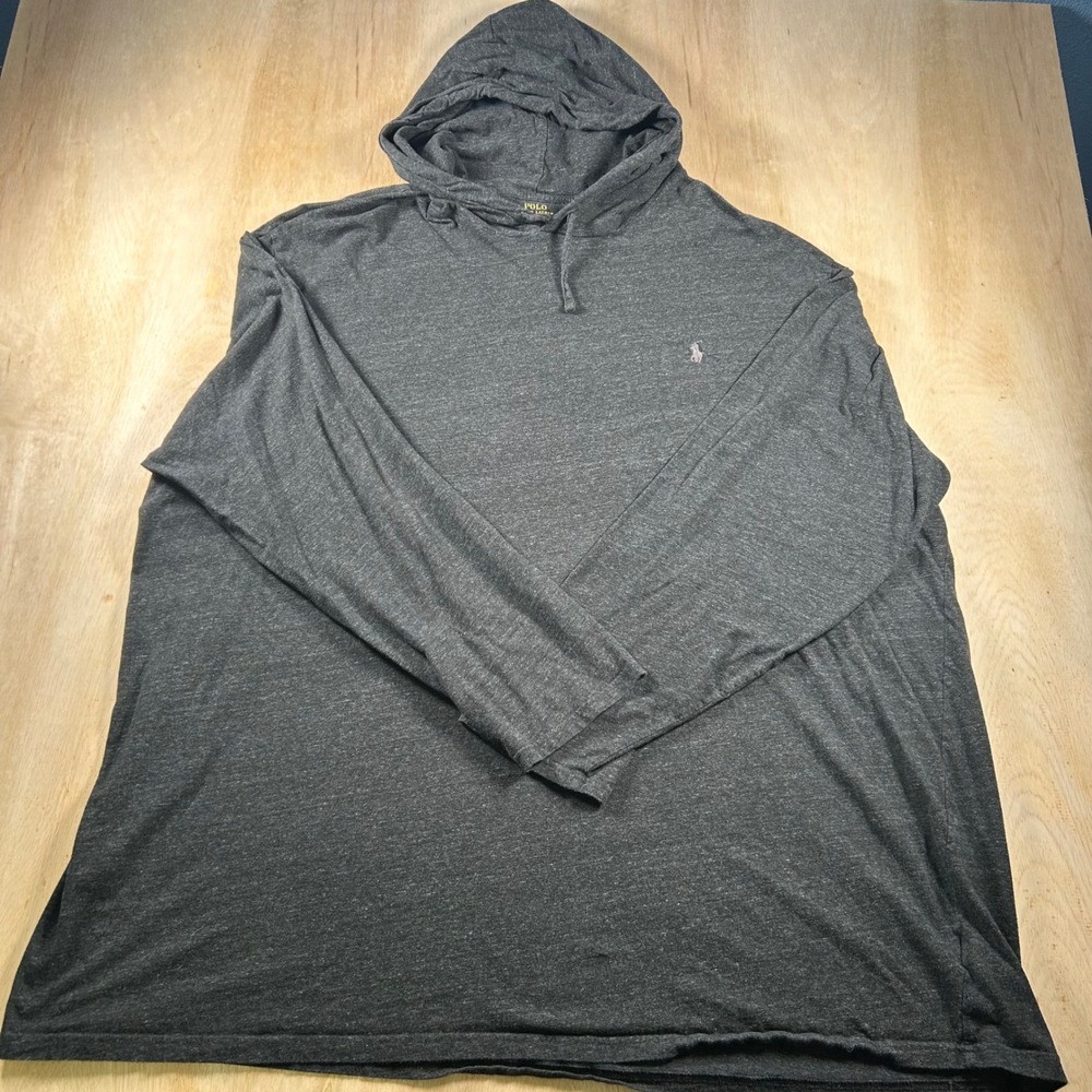 Polo Ralph Lauren Mens 4XLT Charcoal Gray Heather Hooded Long Sleeve T-Shirt
